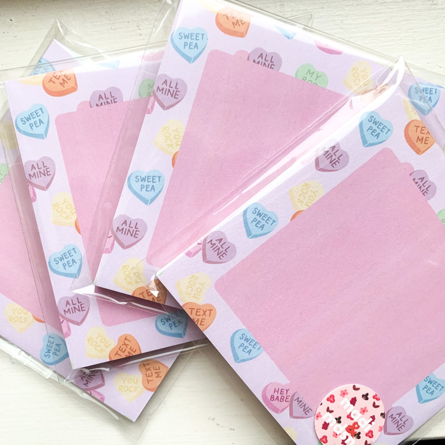 candy heart notepad