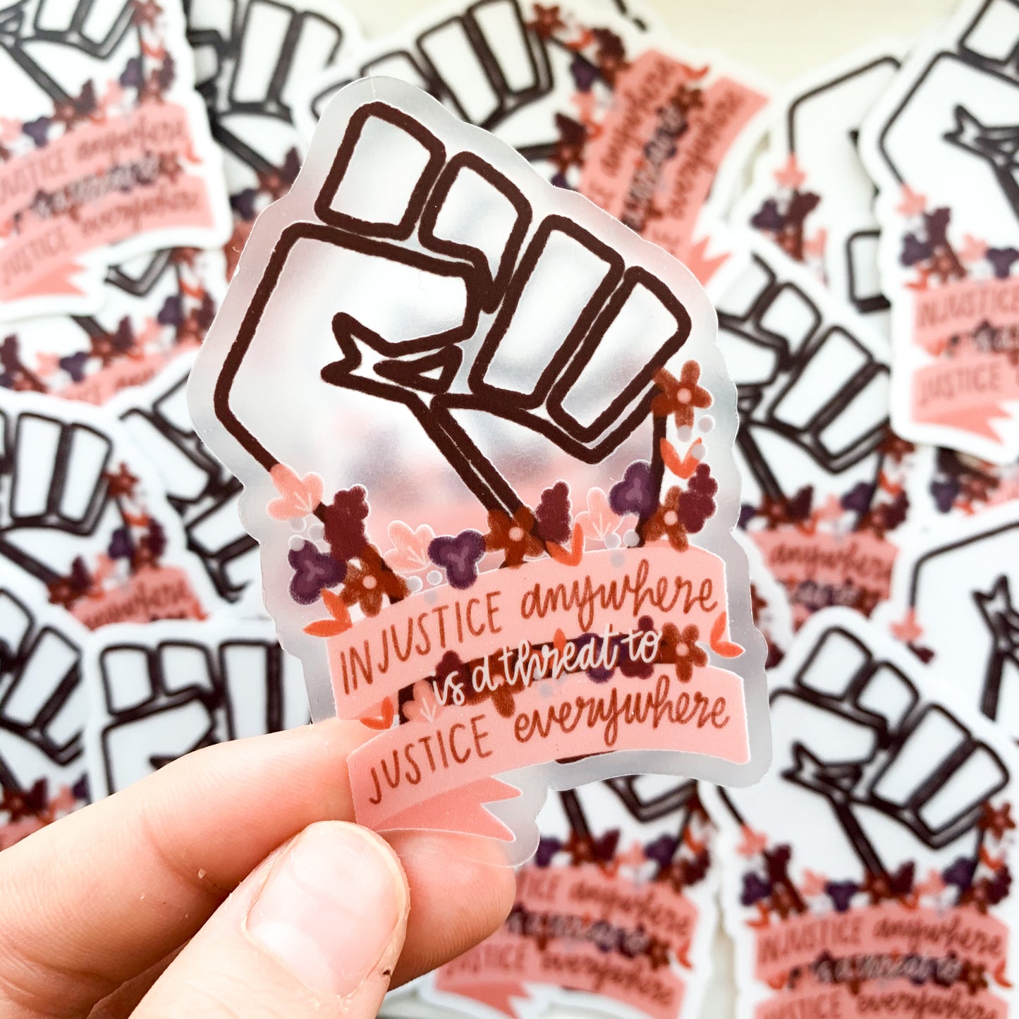 injustice anywhere is a threat to justice everywhere clear sticker