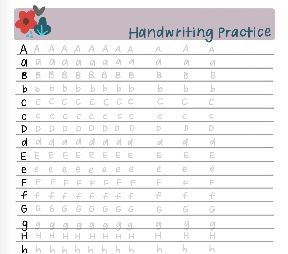 handwriting practice sheet